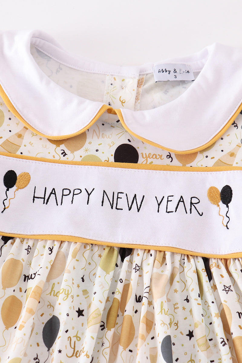 Mustard Happy New Year Embroidery Girl Set