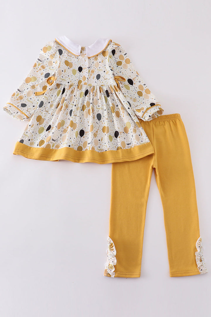 Mustard Happy New Year Embroidery Girl Set