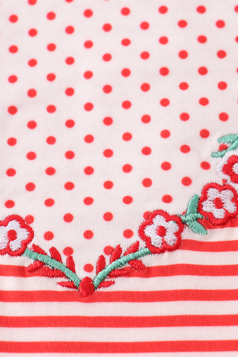 Red Stripe Valentine Heart Applique Girl Romper