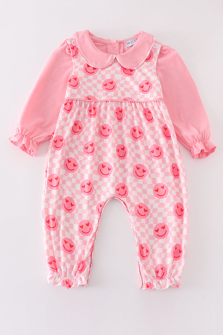 Pink Valentine Smile Print Girl Jumpsuit Set