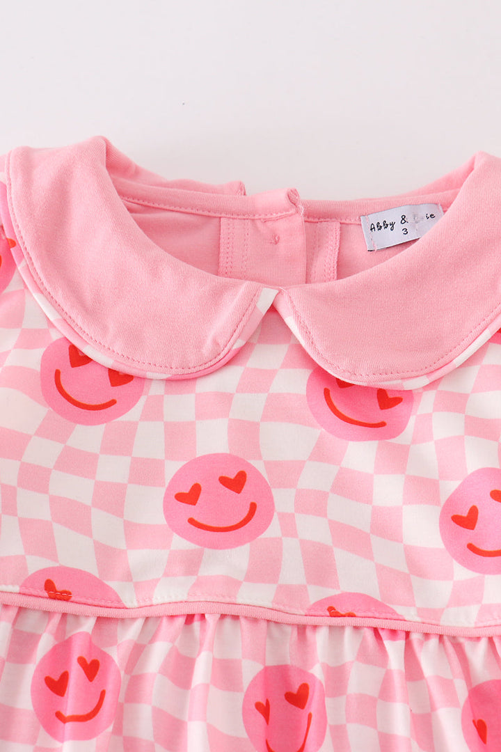 Pink Valentine Smile Print Girl Jumpsuit Set