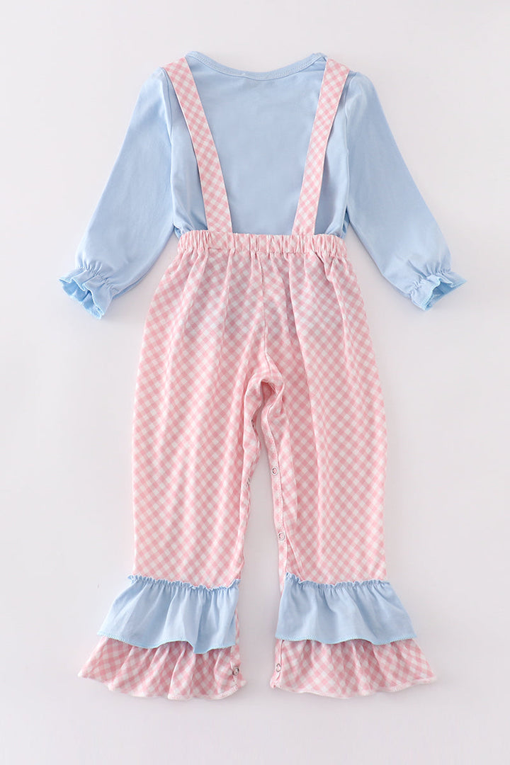 Blue Valentine Puppy Heart Applique Girl Jumpsuit Set