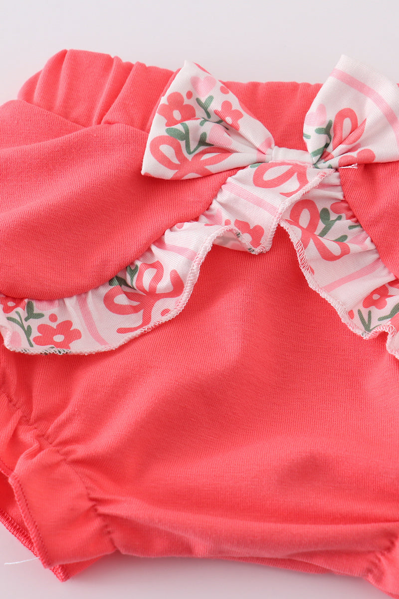 Valentine Floral Bow Girl Bloomer Set