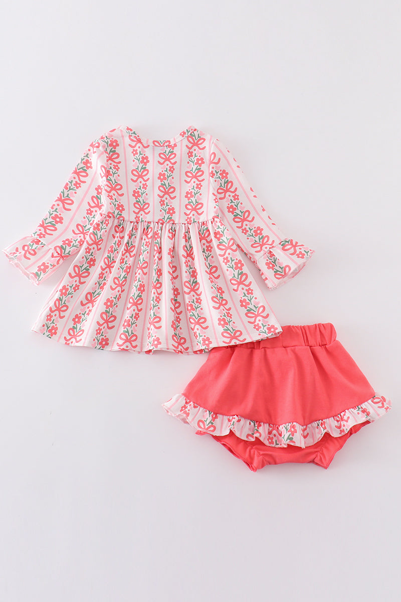 Valentine Floral Bow Girl Bloomer Set