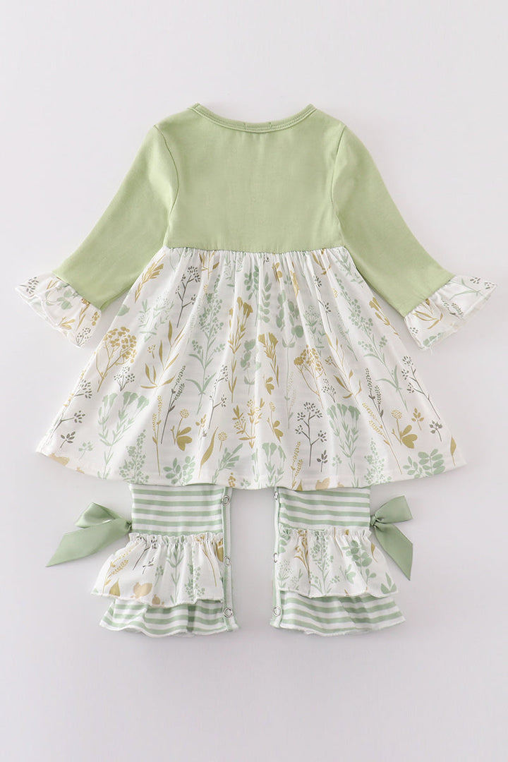 Green Botanical Girl Romper