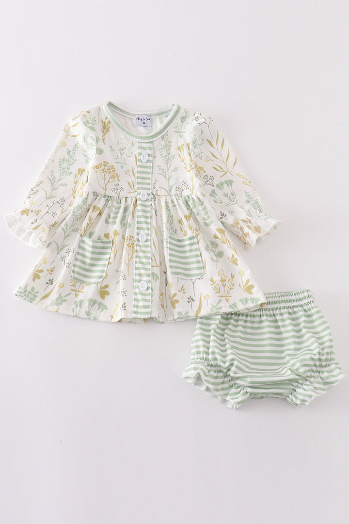 Green Botanical Girl Bloomer Set