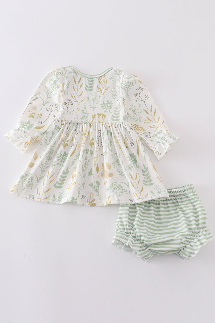 Green Botanical Girl Bloomer Set