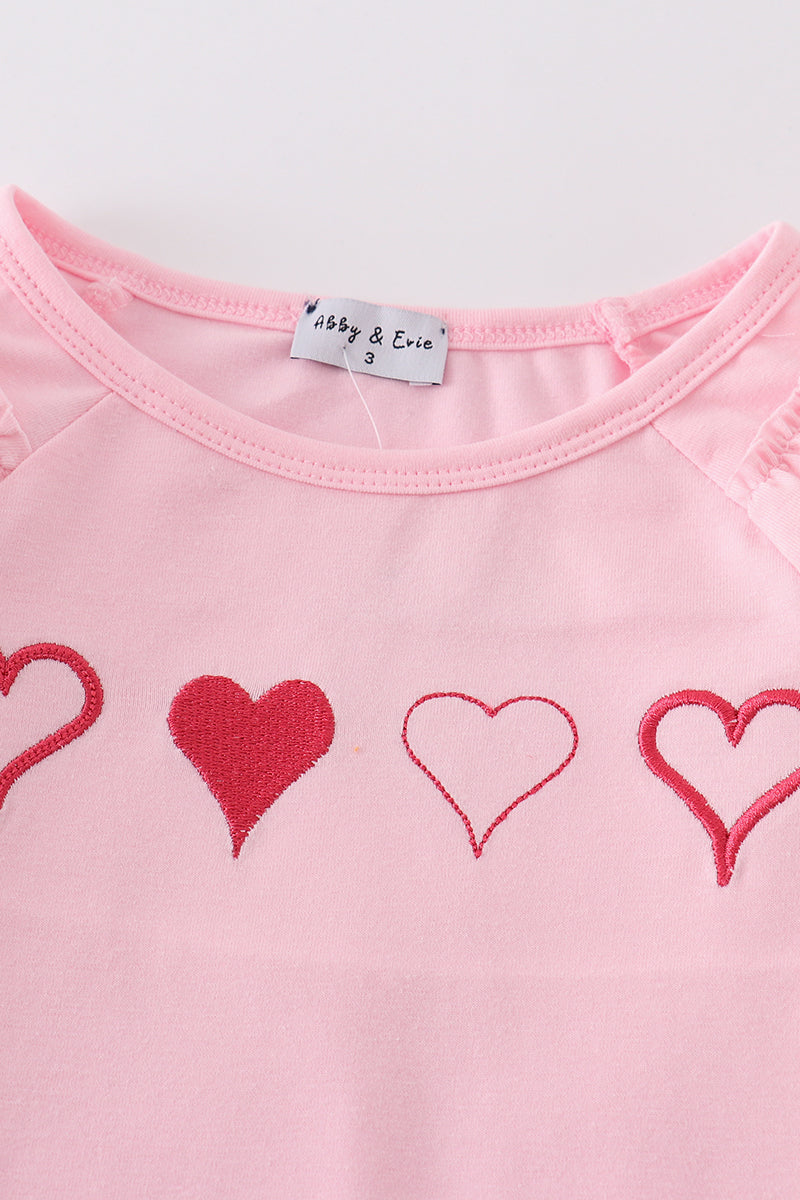 Pink Valentine Heart Embroidery Girl Top