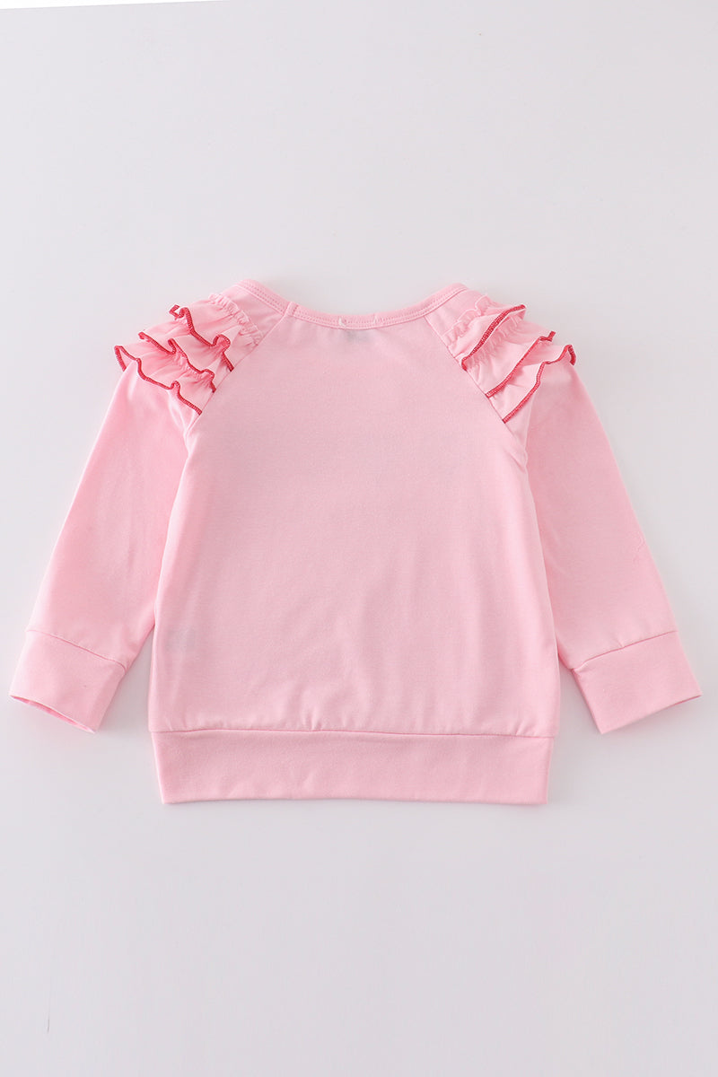 Pink Valentine Heart Embroidery Girl Top