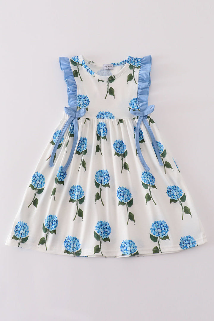 Blue Hydrangea Print Girl Dress