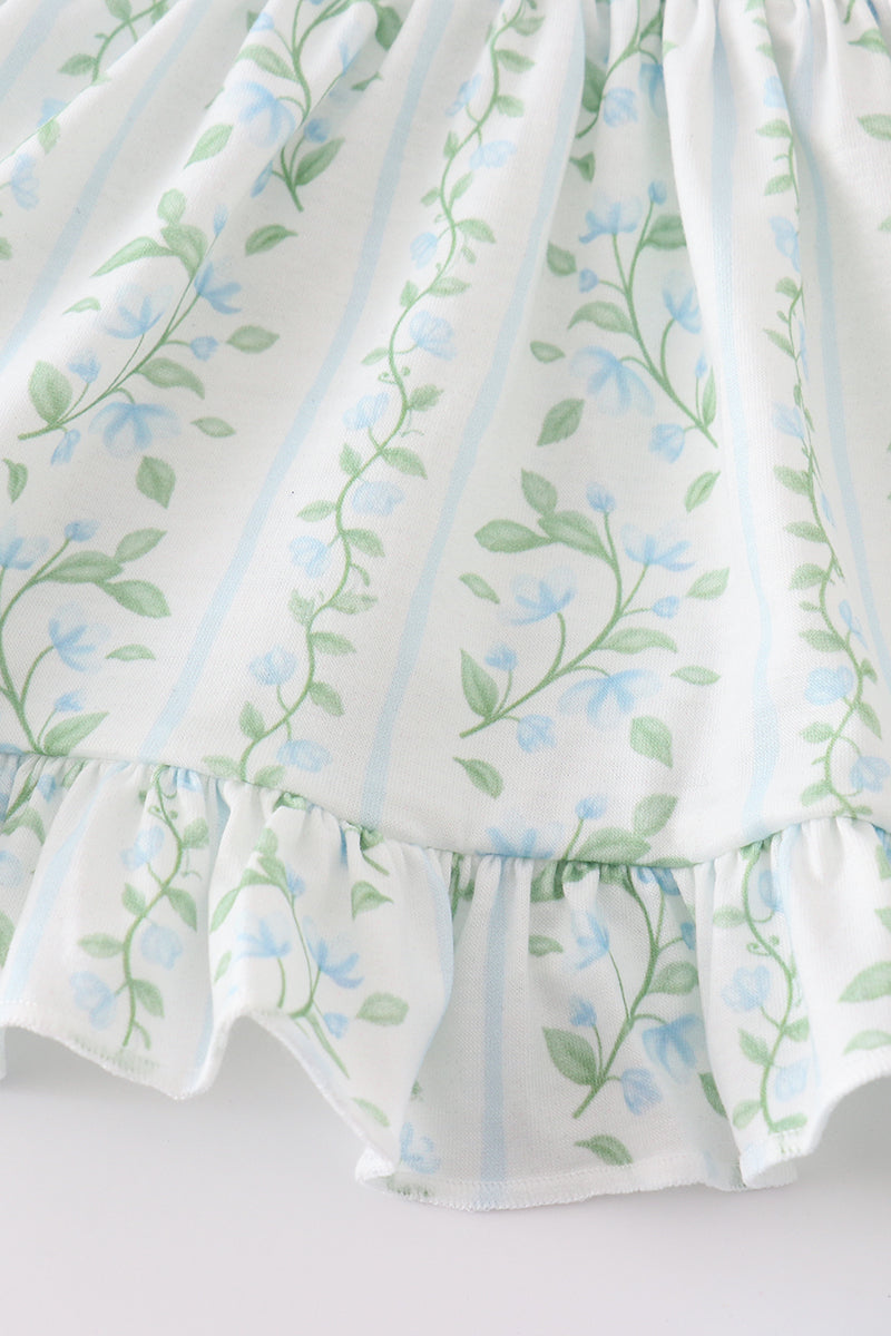 Blue Botanical Print Girl Bloomer Set