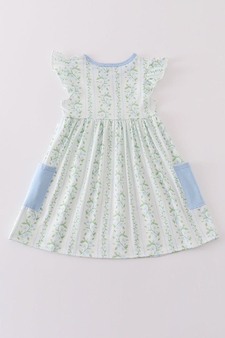 Blue Botanical Print Girl Dress