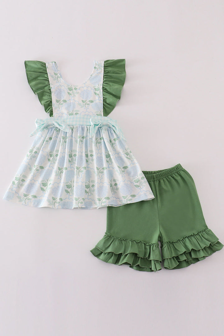 Green Botanical Print Girl Set