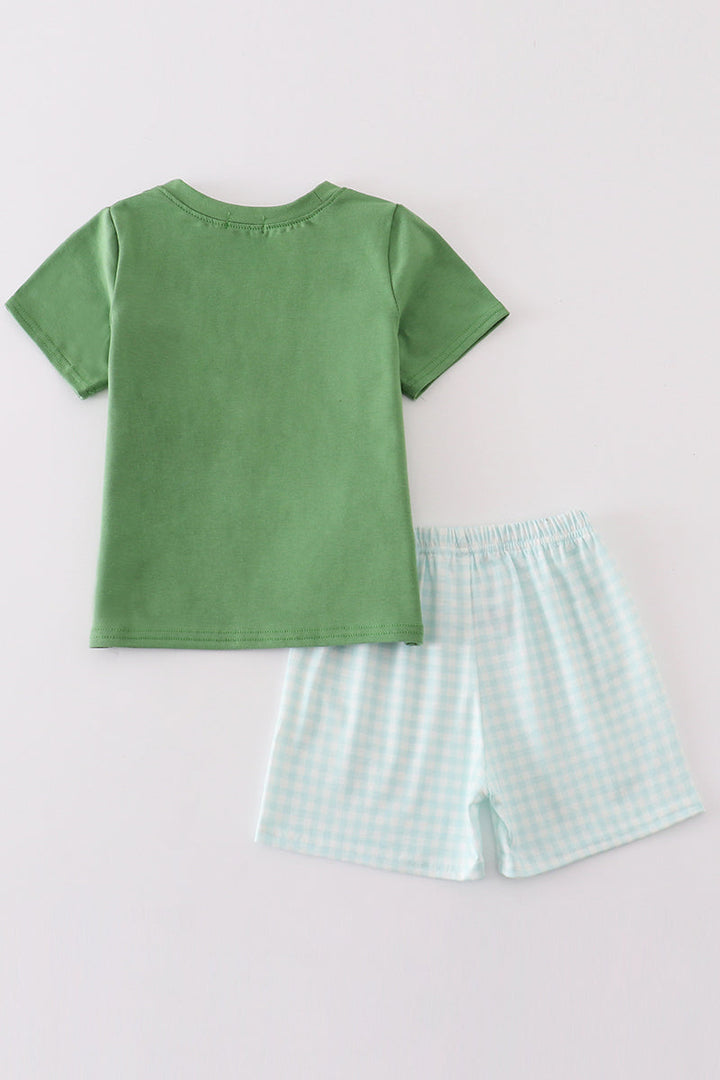 Green Gingham Boy Shorts Set