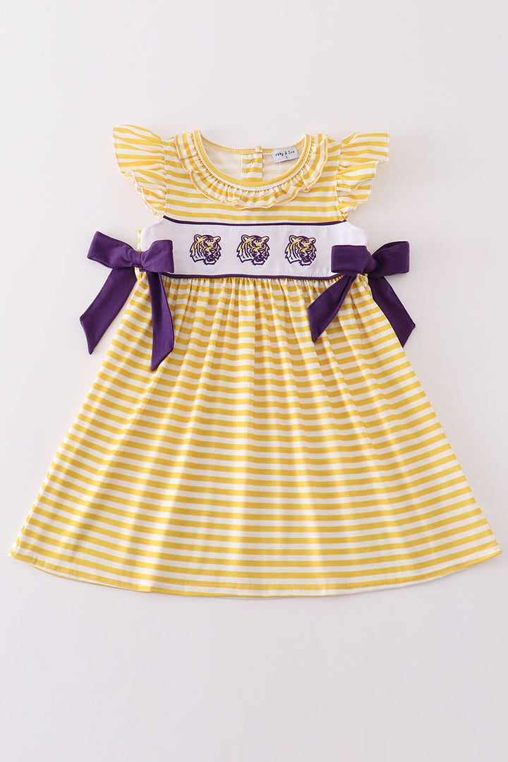 Yellow Tiger Embroidery Lsu Dress