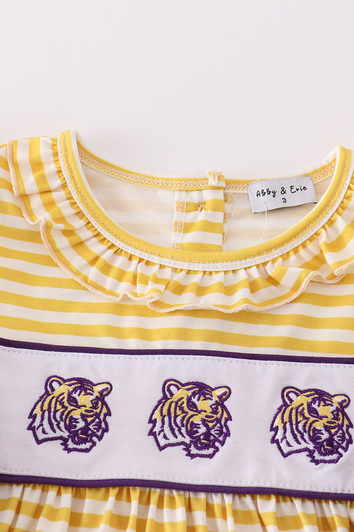 Yellow Tiger Embroidery Lsu Dress