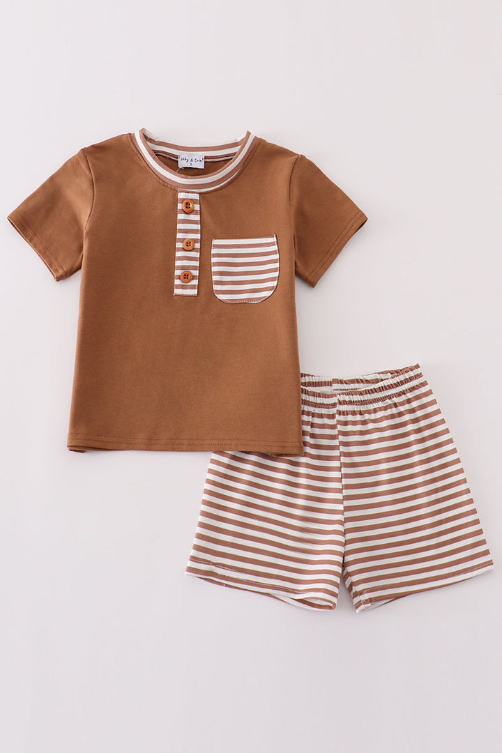 Brown Stripe Boy Shorts Set