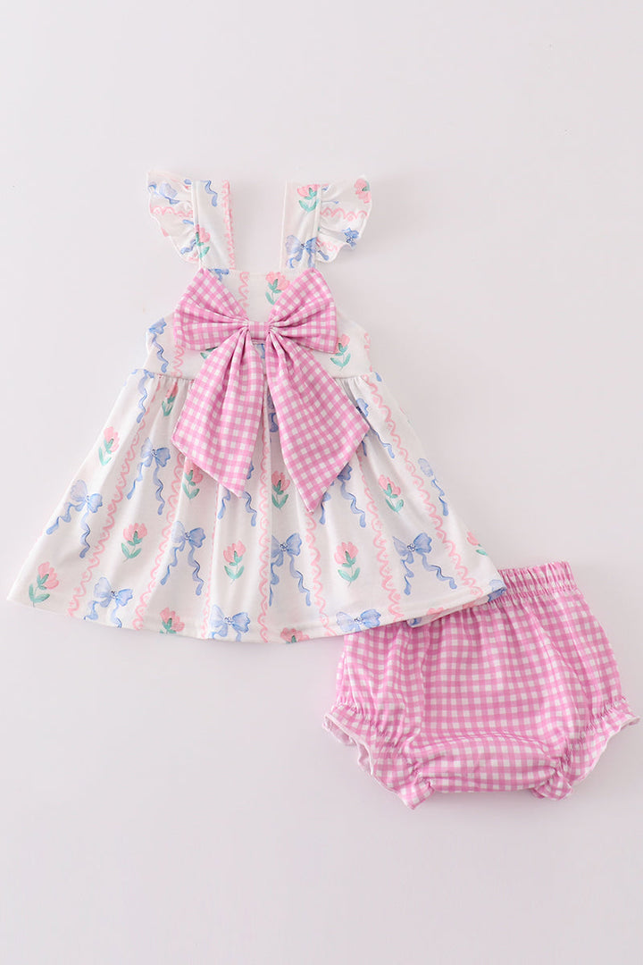 Floral Bow Girl Bloomer Set