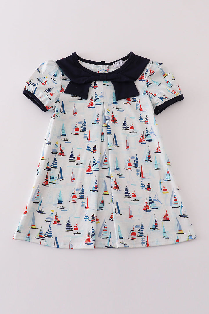 Navy Sailboat Print Girl Dress