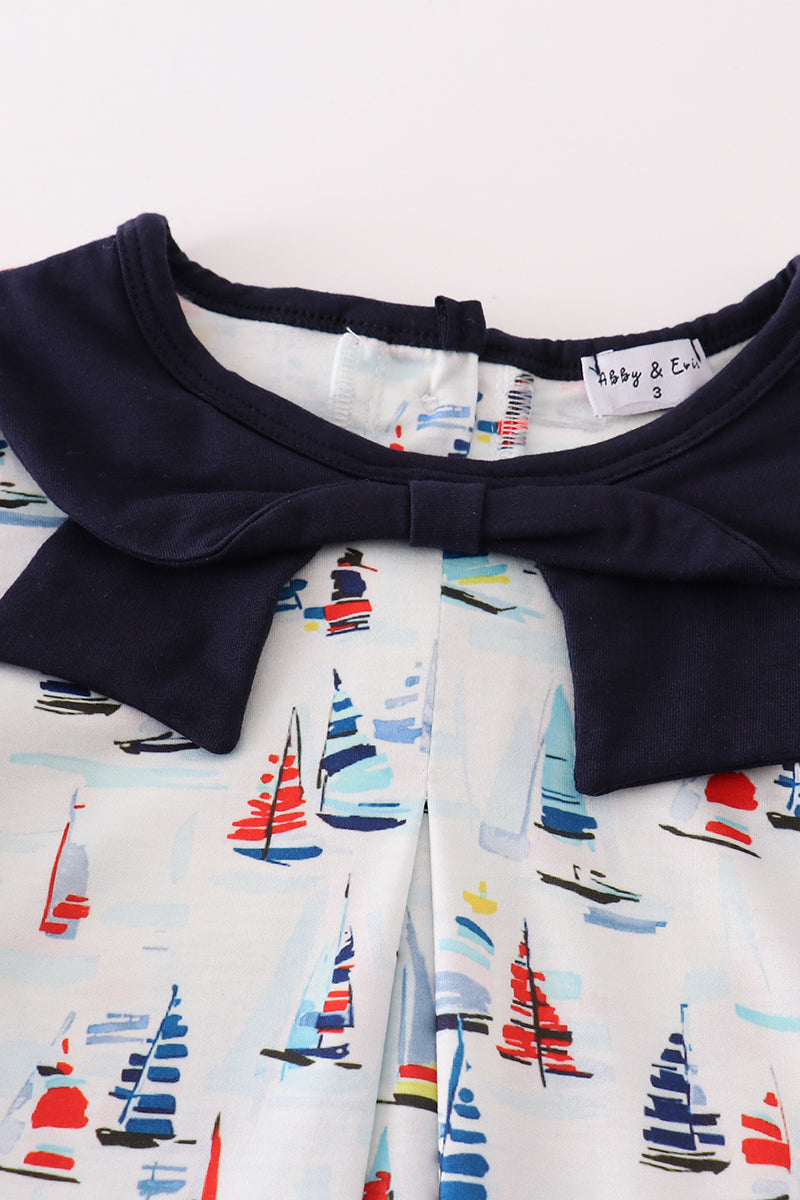 Navy Sailboat Print Girl Dress