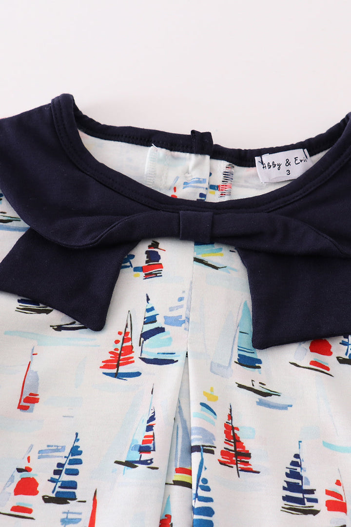 Navy Sailboat Print Girl Dress