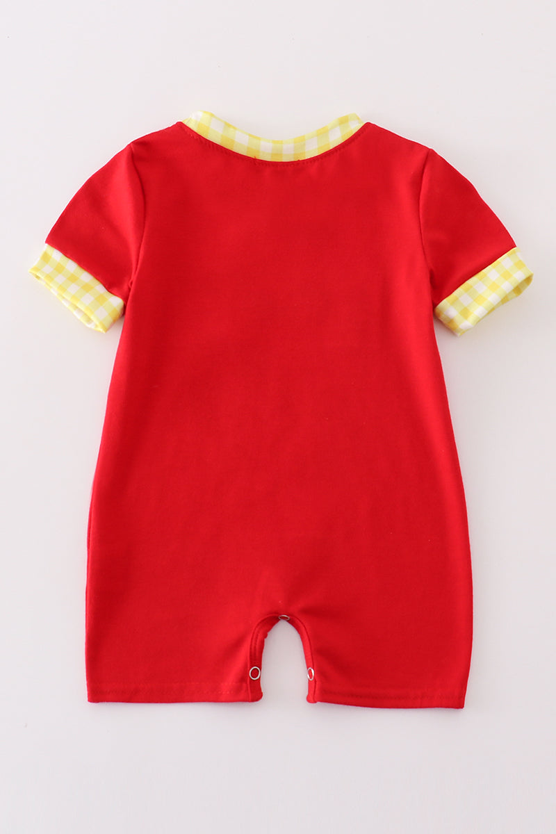 Red Charactor Embroidery Boy Romper