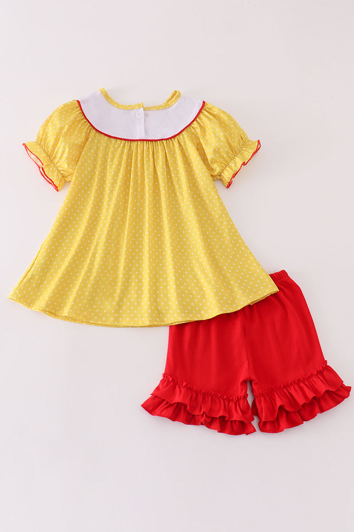 Yellow Charactor Embroidery Girl Set