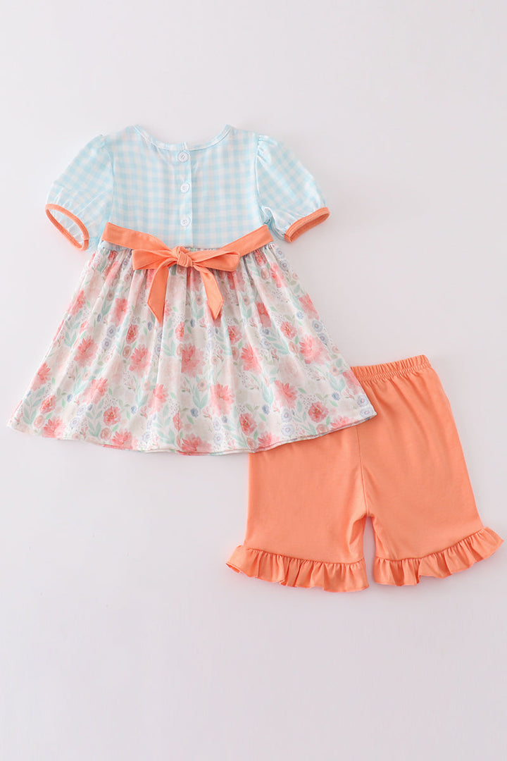 Floral Print Gingham Girl Set