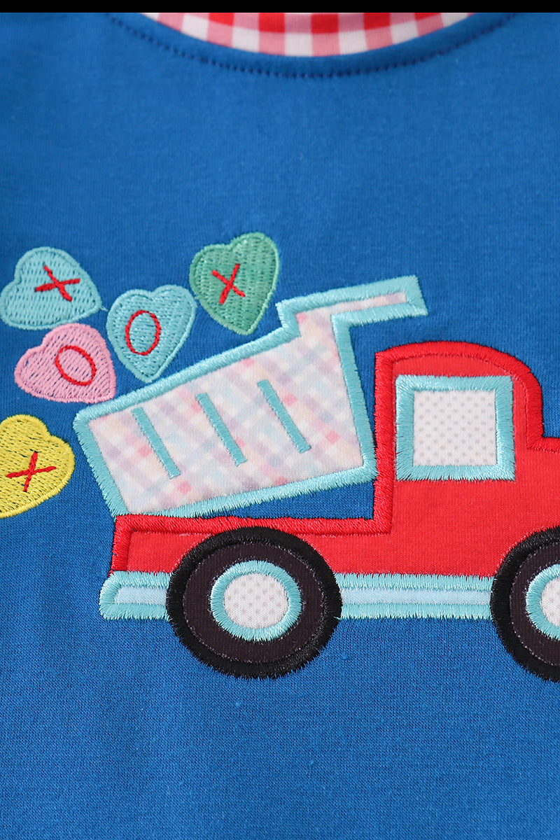 Blue Truck Heart Applique Boy Romper