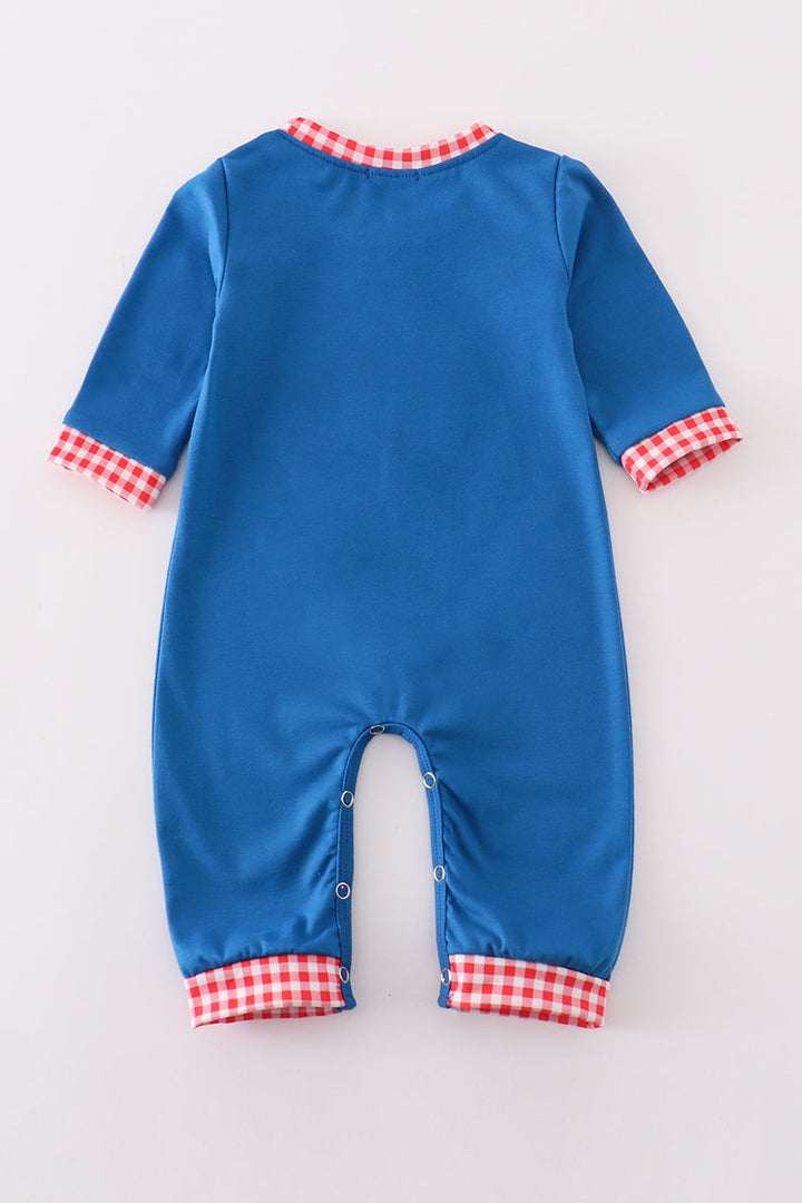 Blue Truck Heart Applique Boy Romper