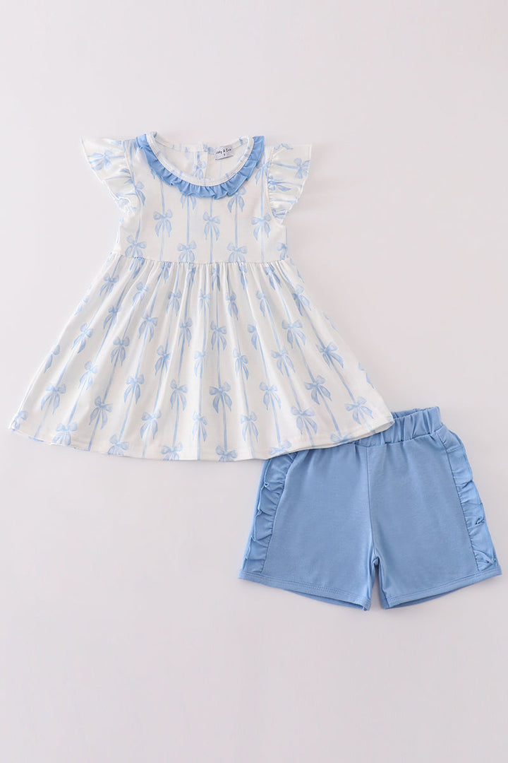 Blue Bow Ruffle Girl Set