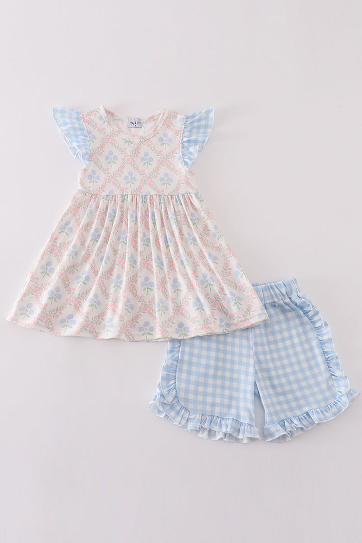 Blue Hydrangea Print Girl Set