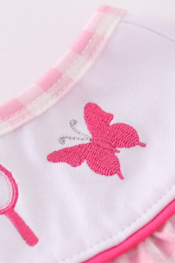 Pink Barbie Embroidery Gingham Girl Dress