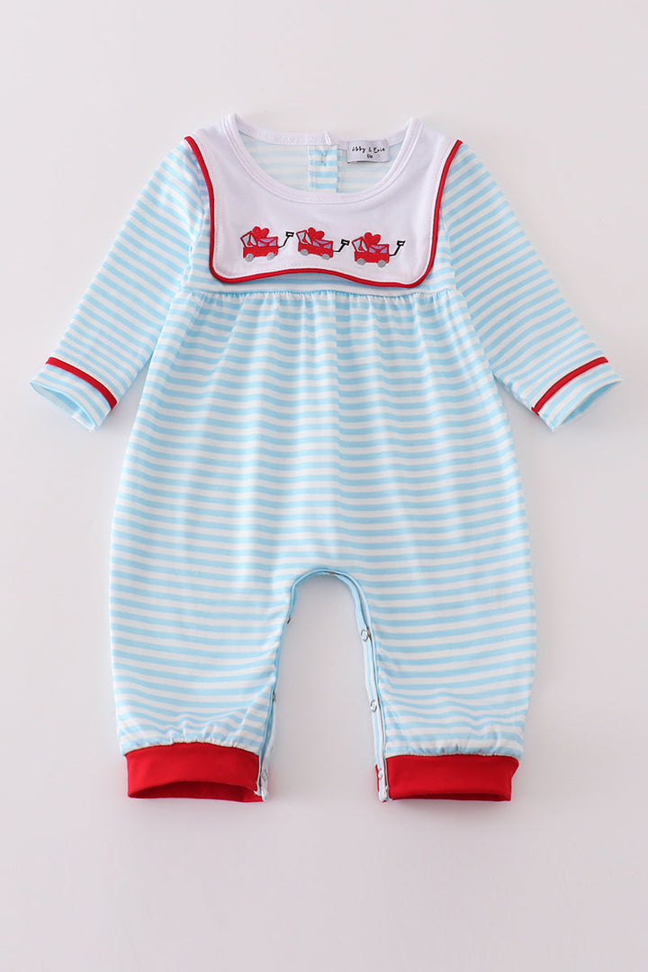 Valentine's Day Heart Envelope Embroidery Stripe Boy Romper