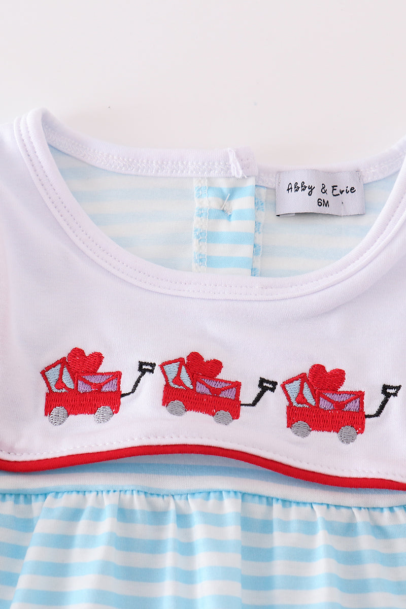 Valentine's Day Heart Envelope Embroidery Stripe Boy Romper