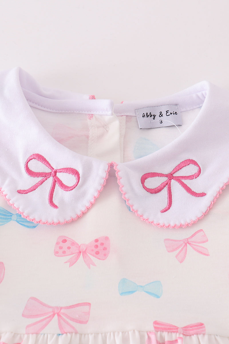 Pink Bow Embroidery Girl Set