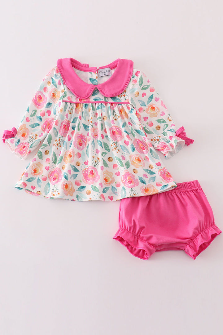 Pink Floral Girl Bloomer Set