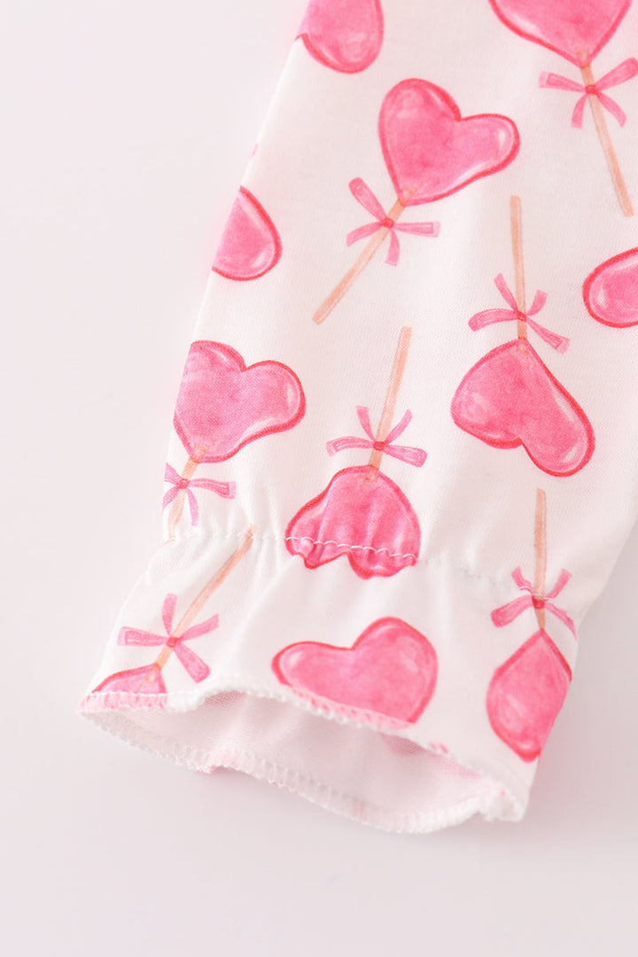 Pink Valentine Heart Print Girl Romper