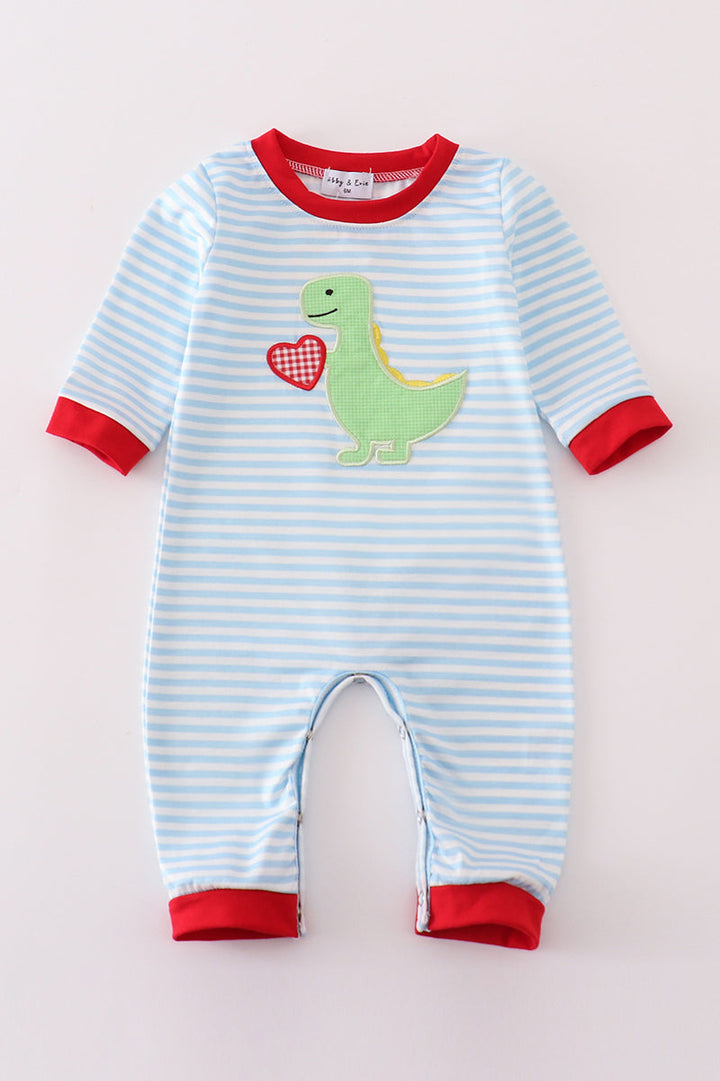 Blue Dinosaur Heart Applique Boy Romper