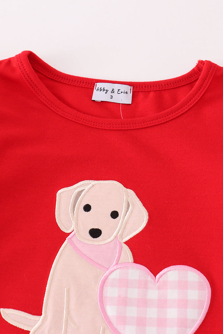 Red Puppy Heart Applique Girl Set