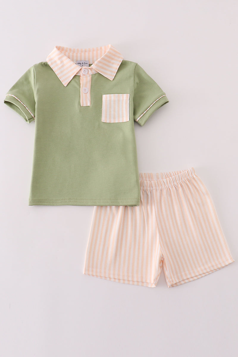 Sage Stripe Boy Set