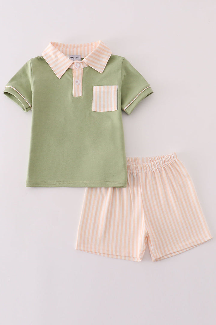 Sage Stripe Boy Set