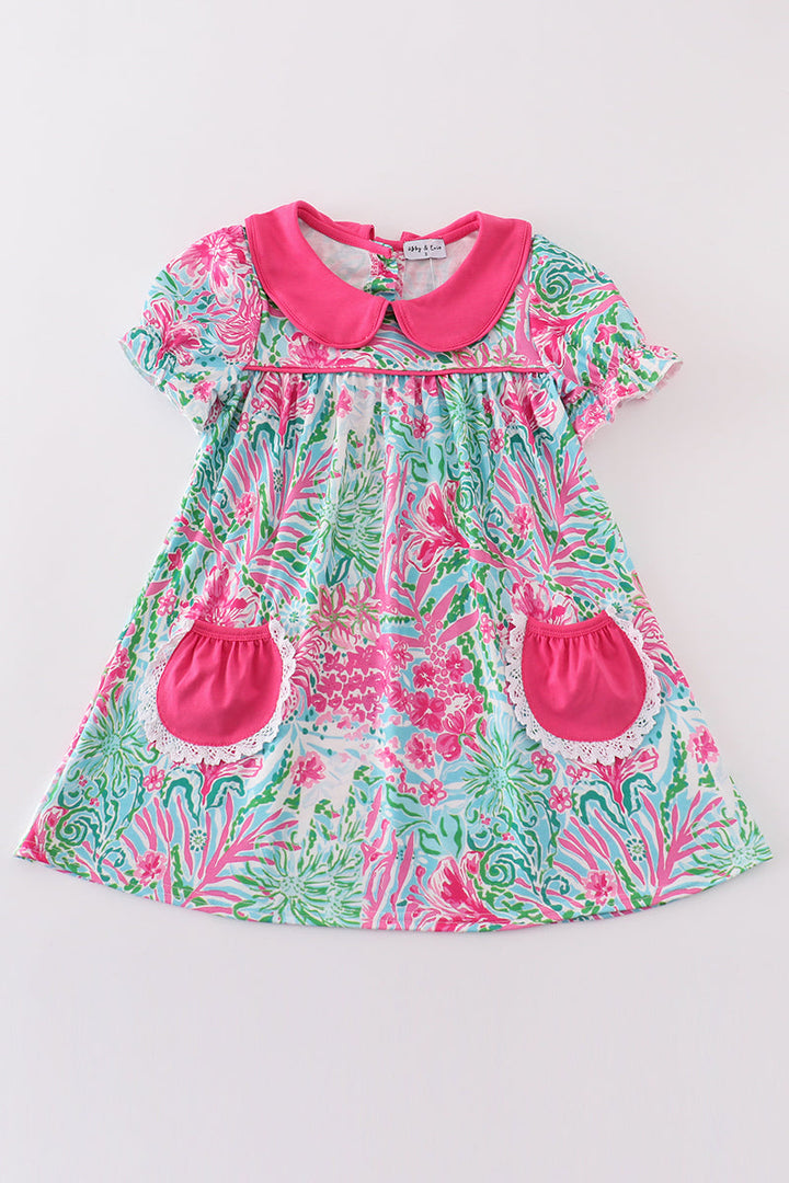 Pink Palm Paradise Print Girl Dress