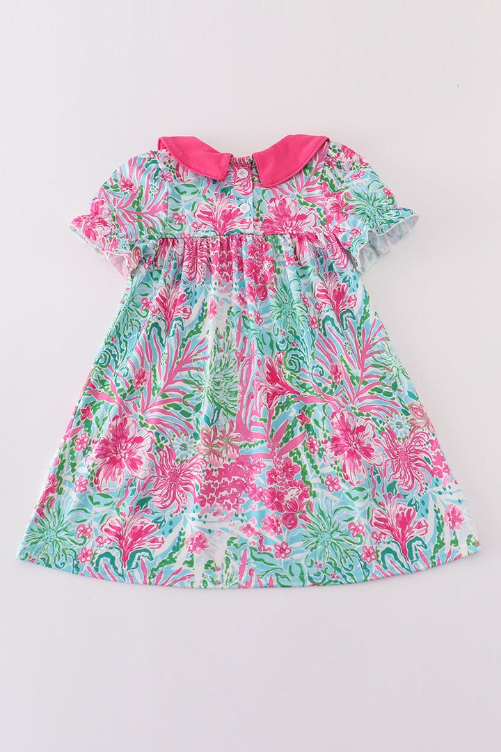 Pink Palm Paradise Print Girl Dress