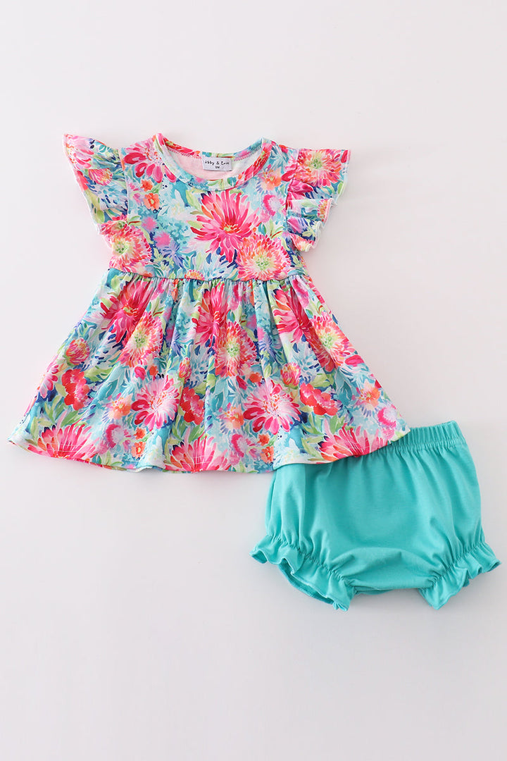 Tropical Bloom Print Girl Bloomer Set