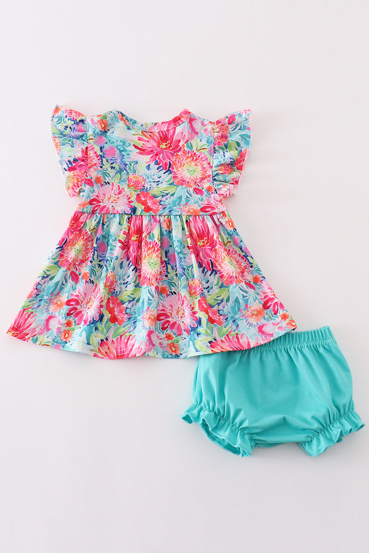 Tropical Bloom Print Girl Bloomer Set