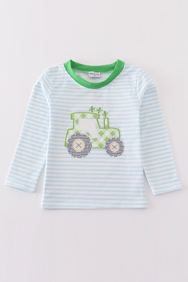 Green Tractor Lucky Clover Applique Boy Top