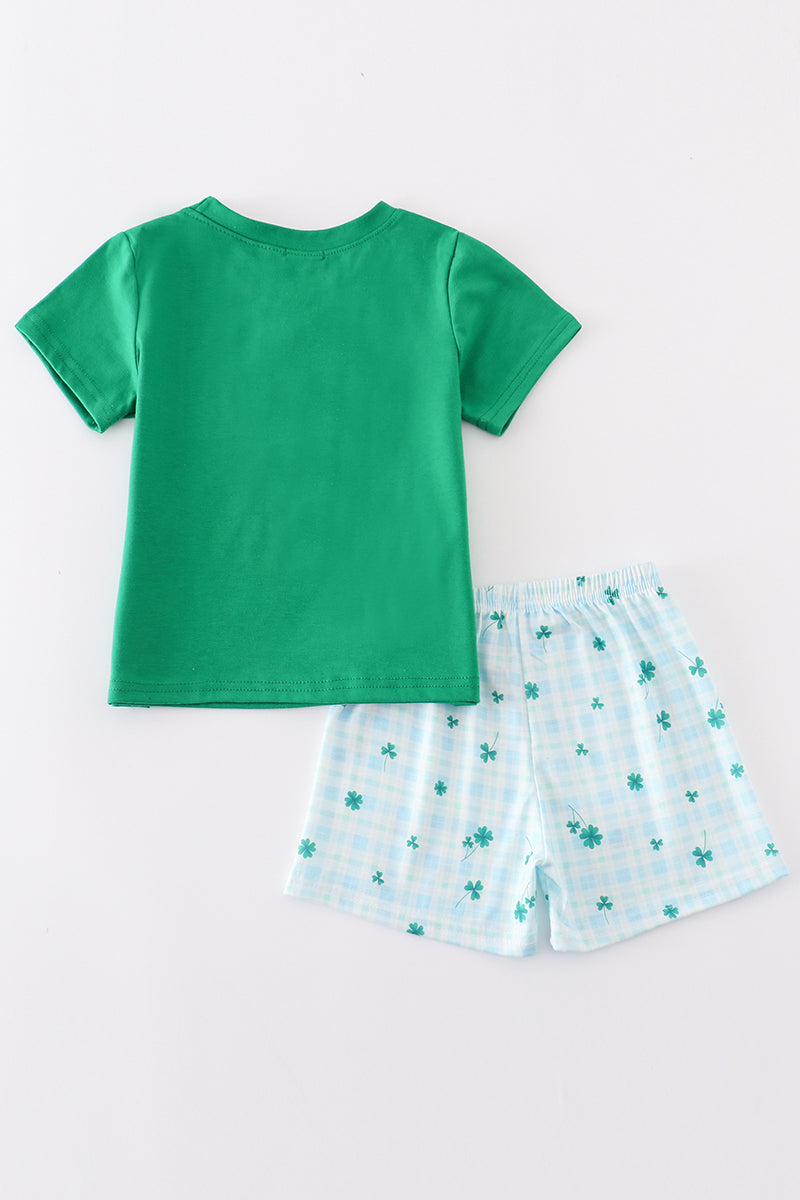 Green Lucky Clover Embroidery Boy Set