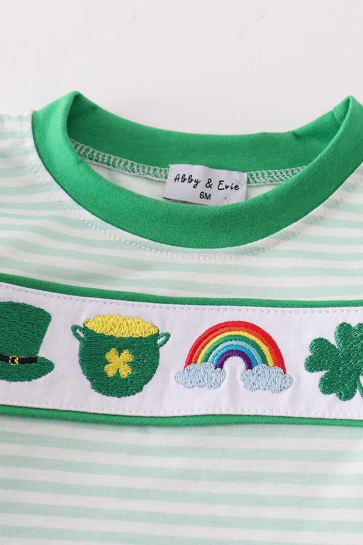 Green Lucky Clover Embroidery Boy Bloomer Set