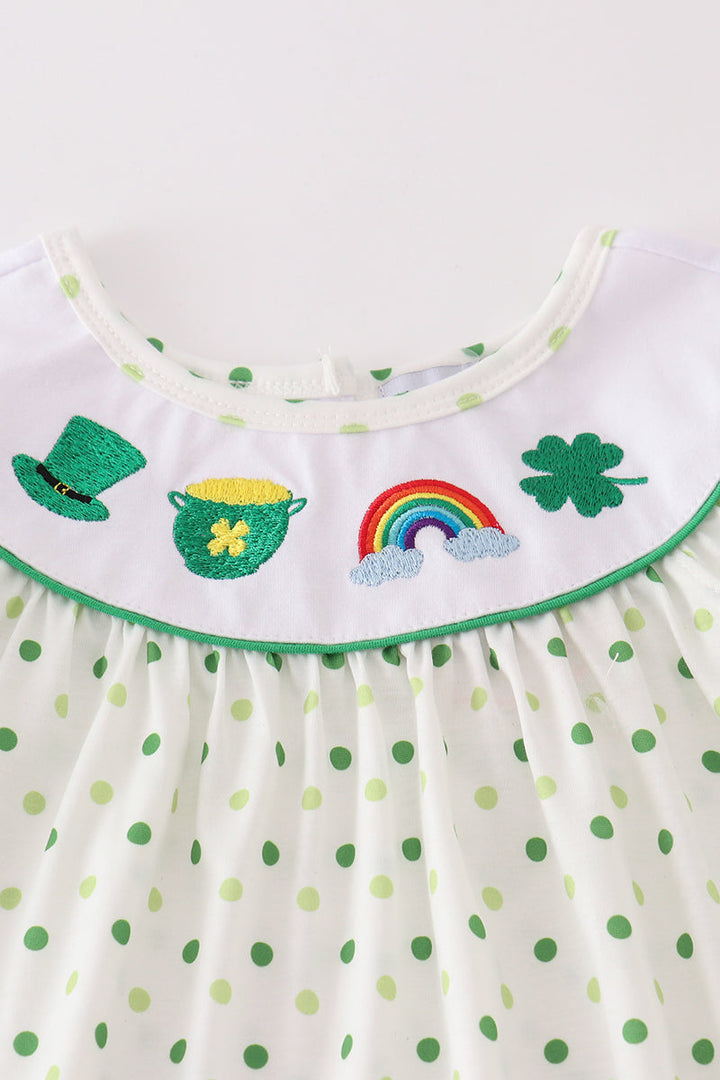 Green Lucky Clover Embroidery Girl Set